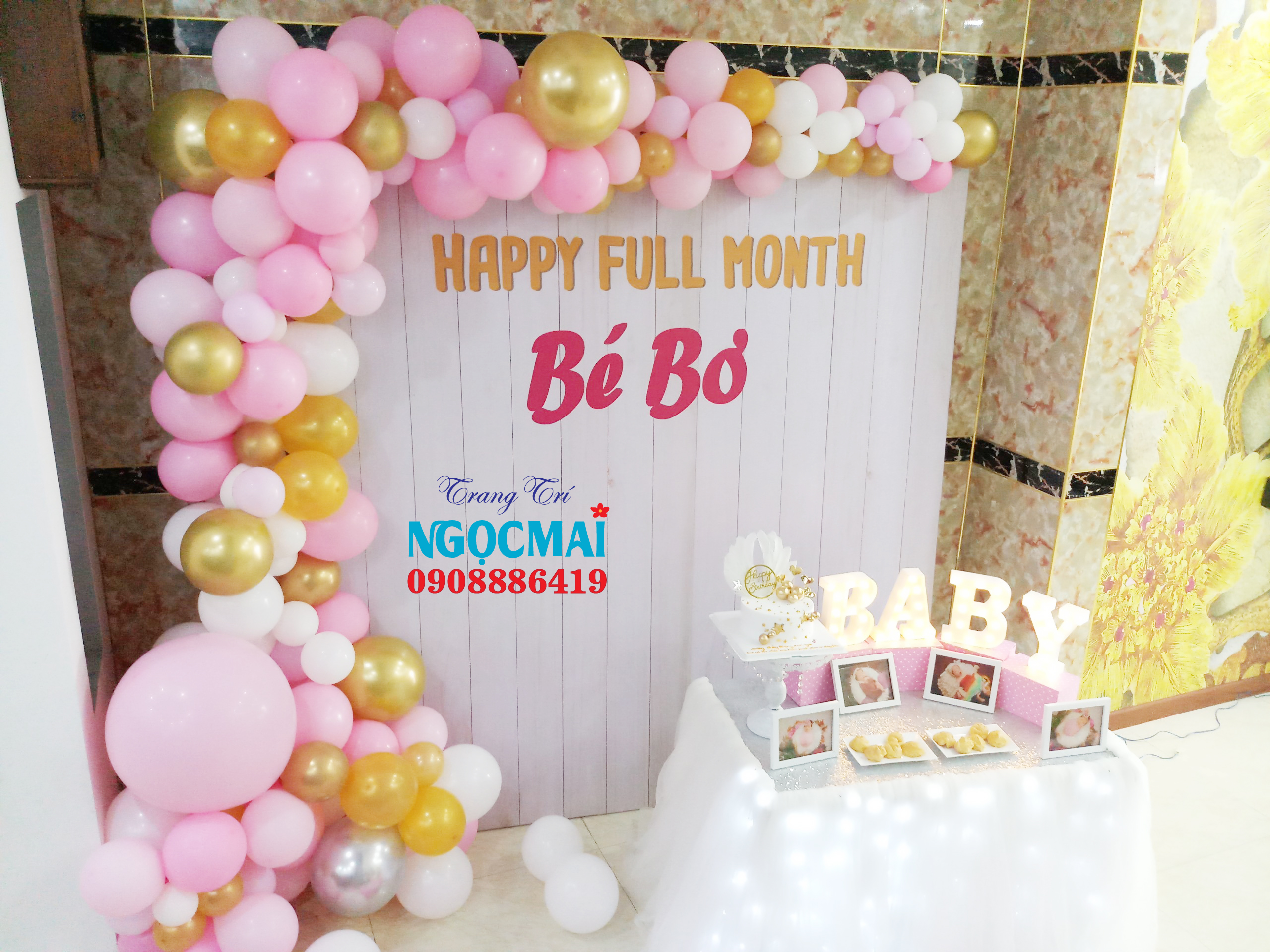 trang trí tiệc đầy tháng bé Bơ